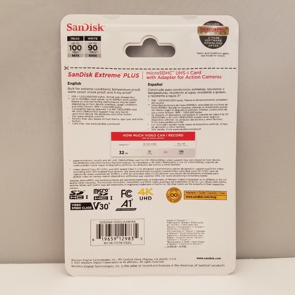 SanDisk Extreme Plus micro SDHC UHS-I Card 32GB Class 10 - Picture 2 of 4